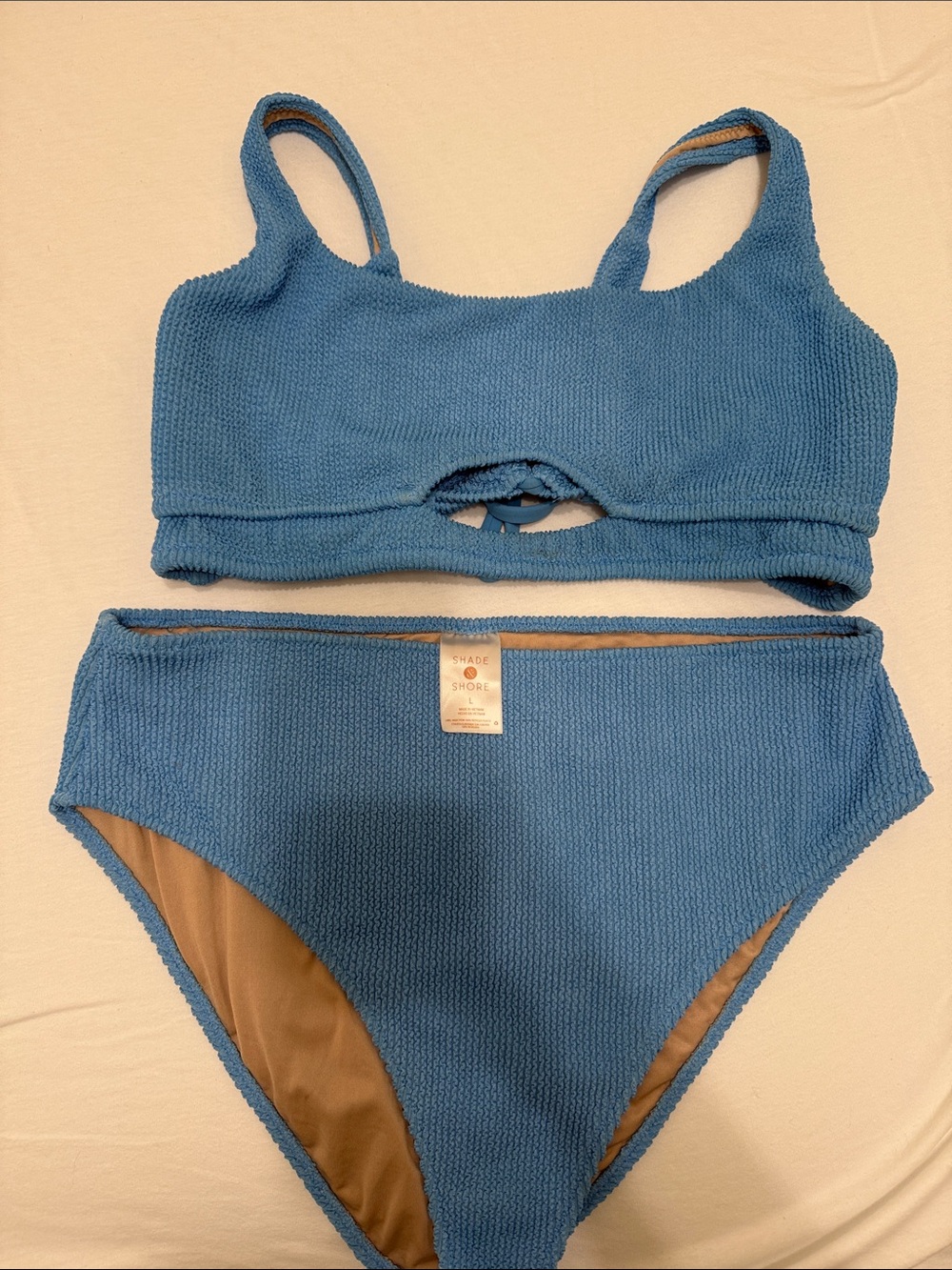Shade & Shore Light Blue Textured Two-Piece Swimsuit